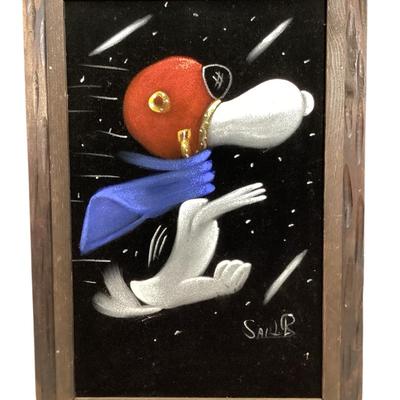 Vintage Charles Schultz, Snoopy Red Barron, Black Velvet, Painting 