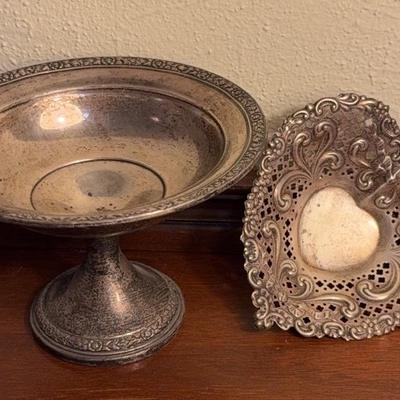 Sterling Elegance: Gorham Heart Dish & Weighted Pedestal Compote