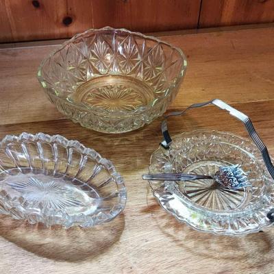 Glass Serving Dishes, One Sheffield England Fork
