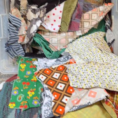 Bin Of Assorted Vintage Fabric, Scraps, And Samples