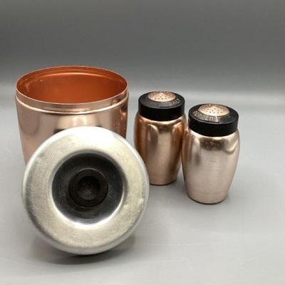 Mid-Century Copper-Tone Sugar Canister with Matching Salt & Pepper Shakers