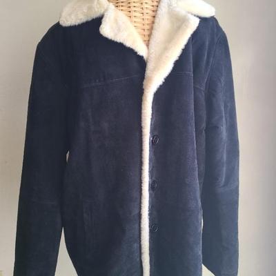 Suede Jacket with White Faux Fur Lining and Collar Size XL