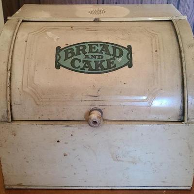 Antique Metal Bread and Cake Roll-Top Kitchen Box