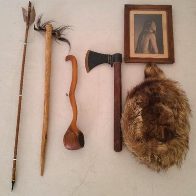 Western Frontier Themed Collectibles - Featuring A Stone Arrow, Racoon Hat & More