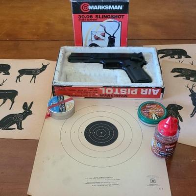 Marksman Air Pistol and Slingshot Set with Targets and Ammunition