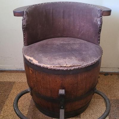 Rustic Barrel Swivel Chair with Upholstered Back