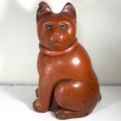 Large Vintage Carved Wooden Cat Statue