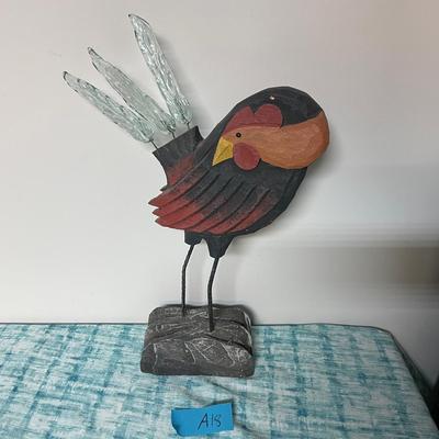James Haddon Handcrafted Wood And Glass Rooster Sculpture