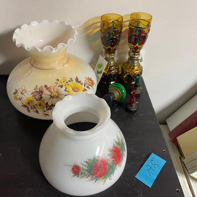 Lot Of Vintage Oil Lamps And Shades