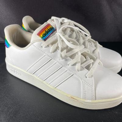 Adidas White And Rainbow Shoes Size 4