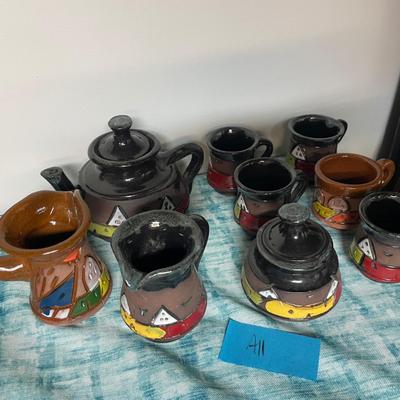 Vintage handcrafted pottery tea set