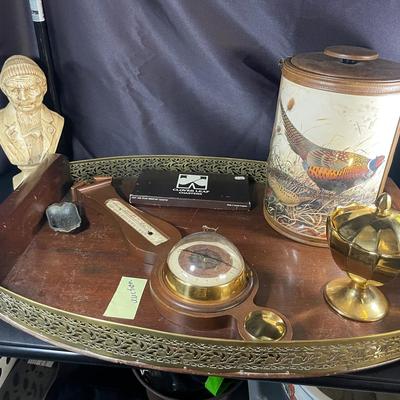 Various Vintage Items Including A Large Wood Tray