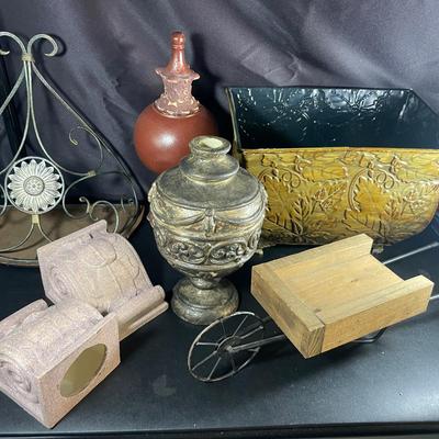 Lot Of Various Decorative Objects Including A Wheel Barrow