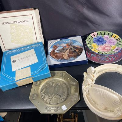 Lot Of Decorative Plates And Chalkware Wall Hanging