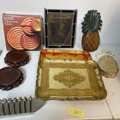Lot Of Decor Including Wooden Pineapples