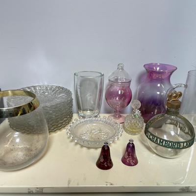 Lot Of Various Decorative Glass Including Gold Rim Bowl