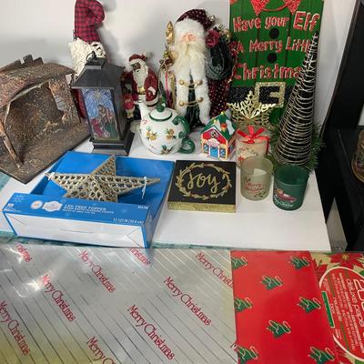 Lot Of Christmas Decor Including Gift Wrap