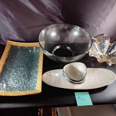 Lot Of Glass And Metal Serving Dishes And Bowls