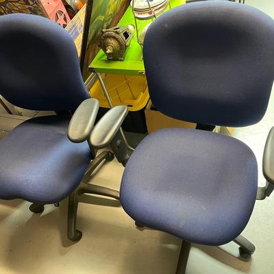 Two Blue Office Rolling Swivel Chairs