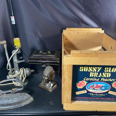 Vintage Items Including A Wooden Crate