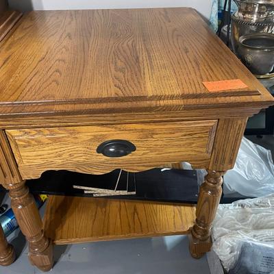 Oak End Table With Black Pull