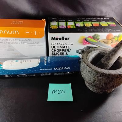 Lot Of Kitchen Items Including Mortar And Pestle