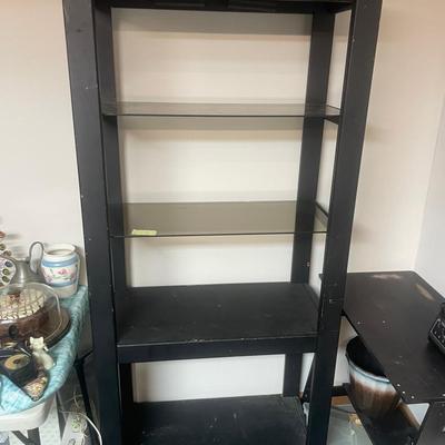 Black Painted Wood Shelf With Glass Shelves 1 Of 2