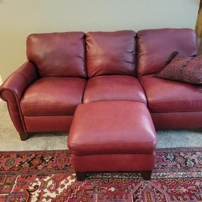 Sale Photo Thumbnail #60: Red Leather Couch and Ottoman
