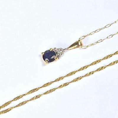 14K Gold Sapphire Pendant, 15" Fine Chain & 16" Twist Chain Necklaces (2)