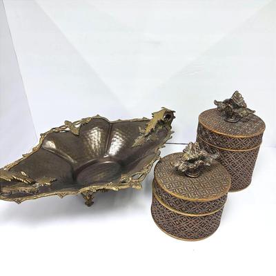 Hammered Metal Centerpiece Bowl & Canisters 