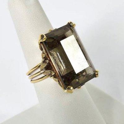 18K Gold Smoky Quartz Cocktail Ring - Size 6