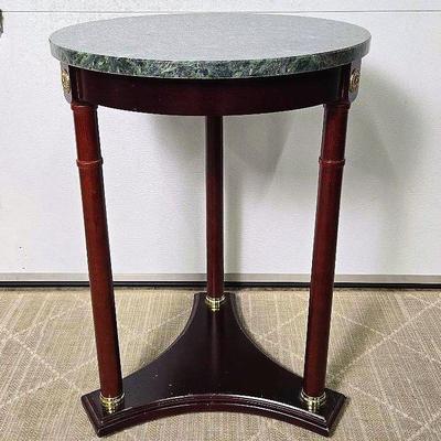 Marble Top Side Table, French Neoclassical Style - 18x18x25", 1 Of 2
