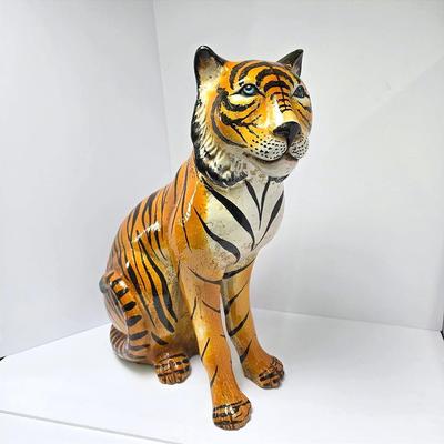 Glazed Ceramic Tiger Sculpture - 19”h