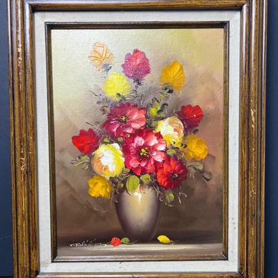 Floral Still Life Painting, Signed - Framed, 21x17"