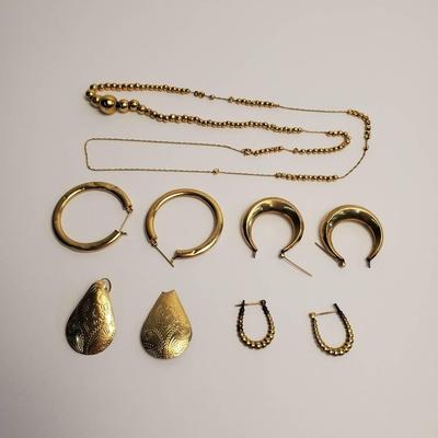 14K Gold (Marked) Scrap - 12.93 Grams - Damaged Earrings, Necklace