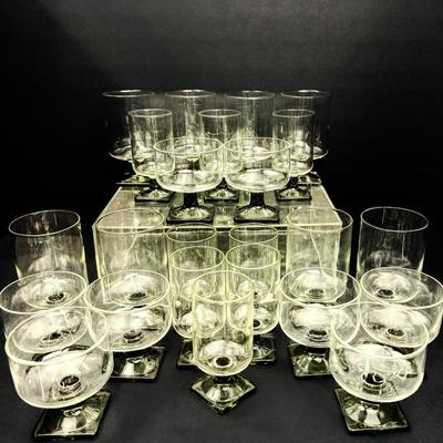 Mid Century Nordic Midnight by Federal Glass Smoke Stemware, 24 Pieces