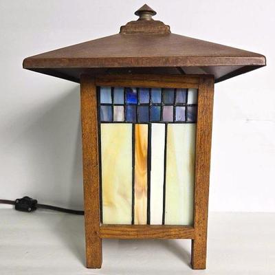 Mission Style Stained Glass Lamp 13”h