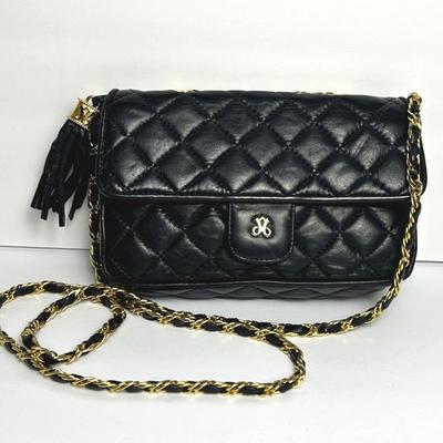 Jay Herbert Vintage Black Quilted Leather Bag - 7.5x2x5"