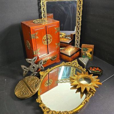 Vintage Gilded Mirror Trays, Jewelry Boxes, Mirrors, Music Box & More