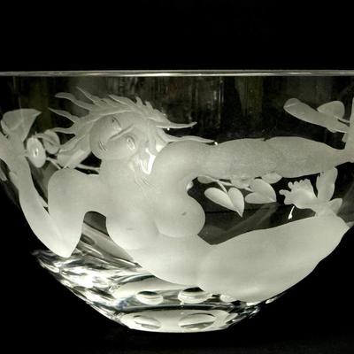 Signed Etched Art Glass Bowl - GT Koćica 1986
