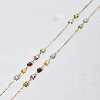 14K Gold Gemstone 34" Necklace: Topaz, Citrine, Garnet, Amethyst, Tourmaline