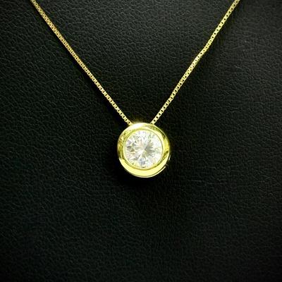 14K Gold Cubic Zirconia Slide Pendant on 14K 22" Box Chain Necklace 