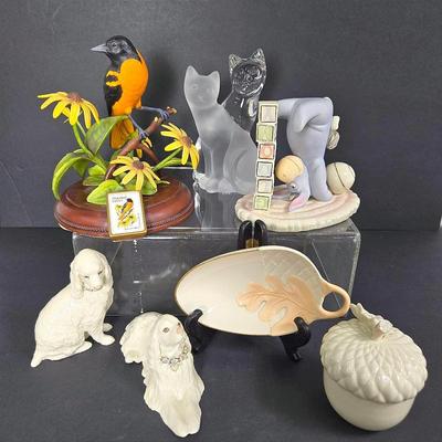 Lenox Decor: Crystal Cats 7”h, Ceramic Eeyore 5.5”h, Oriole, Dogs & More