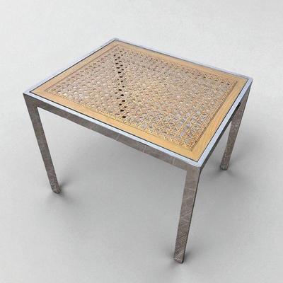 Milo Baughman Style Chrome & Caned Side Table