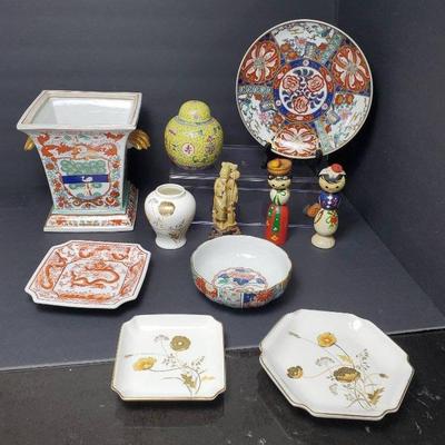 Asian Decor: Carved Soapstone Figurine, Square Vase 8”h, Ginger Jar, Otagiri Golden Poppy & More