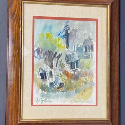 Virgina Warren "Spring Rain" Watercolor Painting, Framed 20x16"