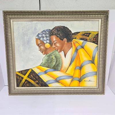 Signed Painting On Canvas - 2 Women, Framed 24x20”