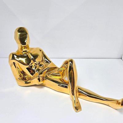 Vintage Jaru Cubist Reclining Figure - Gold Painted Ceramic, 1977