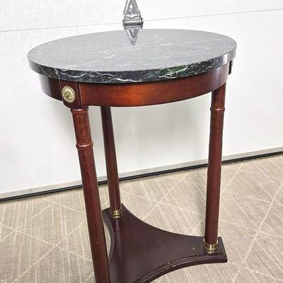 Marble Top Side Table, French Neoclassical Style - 18x18x25", 2 Of 2