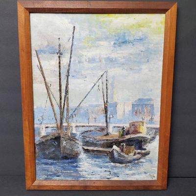 Mid Century Maritime Painting On Canvas Signed & Dated 1965